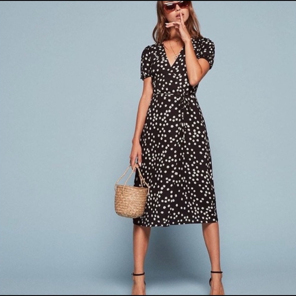 Reformation Black and White Polka Dot Midi Dress